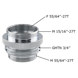 Ruiwaer Faucet Adapter (Convert External Thread (15/16"-27) or Internal Thread (55/64"-27) The Aerator to 3/4" Hose External Thread or 55/64"-27)