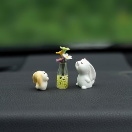 Rislobx Bunny Car Decoration with Daisy Car Flower Vase Rear View Mirror Ornament, 3PCS Funny Dashboard Decoration Cute Car Accessories