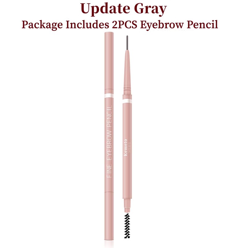 Grey Eyebrow Pencil,2Pcs Professional Micro Brow Pencil with Spoolie Brush,Longwearing