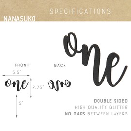 NANASUKO 1st Birthday Cake Topper - one - Double Sided Black Glitter - Premium Quality Made in USA