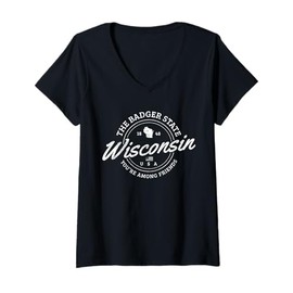 Womens Wisconsin Est. 1848 Badger State Map Souvenir Pride V-Neck T-Shirt