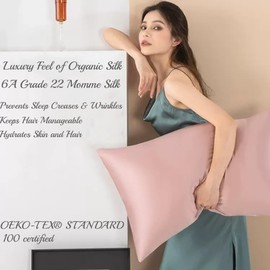 Premium Natural Mulberry Silk Pillowcase for Sleeping Women Made in USA, 22 Momme Pure Silk Pillow Cases with Zipper Standard Size, Oeko-TEX Certified, 1 Pc 20"x26" (Standard, Dusty Rose)