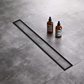 AVSIILE Linear Shower Floor Drain, Black 30 Inch 304 Stainless Steel Bathroom Drains Kit, Rectangular Shower Trench Drain with Reversable Tile-in Pattern Drain Cover & Hair Catcher