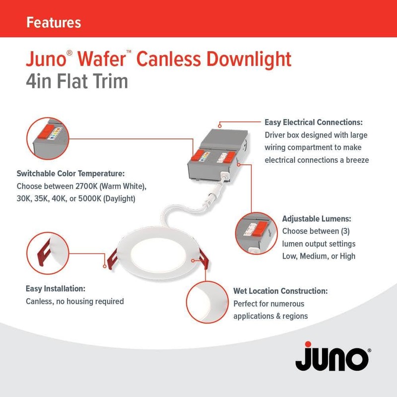Juno LED Recessed Lights 4 Inch Round Baffle Wafer Downlight,