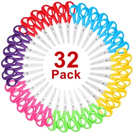 Kids Scissors 32-Pack, 5.5" Multipurpose Scissors Bulk, Small Scissors School Student Blunt Tip Kids Craft Scissors for Office Home School Sewing Fabric Craft Supplies…