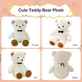 Numyawl Adorable Lucky Teddy Bear Plush toys,25cm White Baby Teddy Bear With Bow,Soft Cuddly Toy For Girls And Boys,Stuffed Animal Toys For Snuggling,Perfect And Birthdays Gifts For Kids.