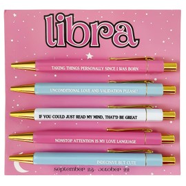 sesameless Star Sign Pen Set 5 PCS Zodiac Horoscope Astrology Ballpoint Pens Birthday Gifts for Friends Teacher School Office Supplies (Libra)
