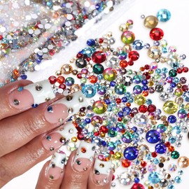 1140Pcs Colorful Rhinestones Nail Charms Bling Flatback Crystal Nail Gems 3D Mini Rounded Nail Diamonds Mix Colors Nail Rhinestones Random Kawaii Nail Jewels for Nail Art Supplies Decorations DIY
