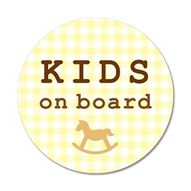 SignStore Moku's Gingham Plaid Kids on Board Sticker 4.5" Diameter Multicolor Vinyl Made in Japan Waterproof sticker_car_natural_06_gingham_Kids (Yellow)