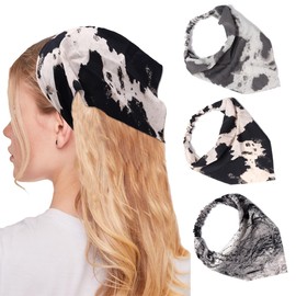 Urieo 3 Pcs Boho Print Head Kerchief Elastic Hair Kerchief Party Daily Triangle Bandana Head Scarf for Women Girls