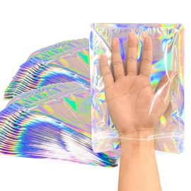 YHJZ Holographic Bags 50pcs Mylar Bags 7x9 inches Resealable Bag with Party Favor Bag Coffee Storage for Small Business