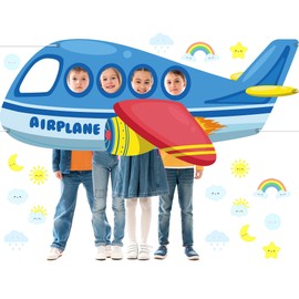 Airplane Shaped Photo Prop Selfie Frame Large Aircraft Photography Background Backdrop Banner Helicopter Plane Themed Photo Booth Props for Kids Baby Shower Birthday Party Decorations Supplies 74x30in