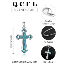 QCFL Religious Turquoise Cross Necklace 925 Sterling Silver Turquoise Cross Pendant Necklace Religious Jewelry Gifts for Women Men Necklace Gift For Father's Day Christmas Birthday