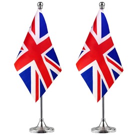 ZXvZYT 2 Pack United Kingdom flag British Table Flag Small Mini UK Desk Flags With Stand Base,International Festival Events Celebration Decorate,Home office Decorations