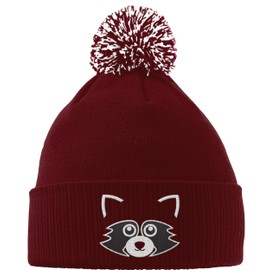 Hippowarehouse Cute Raccoon Face Embroidered Beanie Hat with Bobble Maroon
