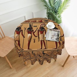 WZYWHJ Ancient Egyptian Hieroglyph Printing Round Decorative Tablecloth 60 in can be Washed and reused for Round Table Dining Table Coffee Table