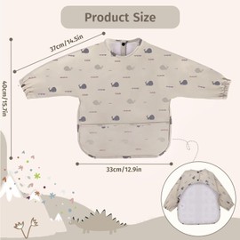 AOOTE Baby Bib with Long Sleeves, Bib with Sleeves, Baby Measuring Proof, Soft and Skin-friendly Material, Bib for Breastfeeding, Crafts, Painting, Painting, Playing from 6 Months to 12 Months, Whales