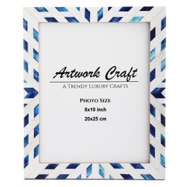 Artwork Craft Bone Photo Frame Aztec Pattern Inspired Vintage Table-Top/Wall Décor Chevron Art Boho Picture Frames (8x10 Inches, Blue)