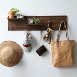 XAOHOME Wooden Pegboard, Sturdy Peg Board for Walls Modular Grid Organizer, DIY Storage and Display Panels with Shelves and Brass Hooks(Brown)