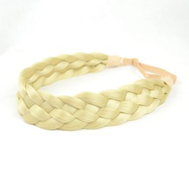 BOBIYA 5 Strands Synthetic Hair Braided Headband Wide Braided Braids Elastic Stretch Hairpiece for Women Girls Beauty Accessory (Light Blonde)