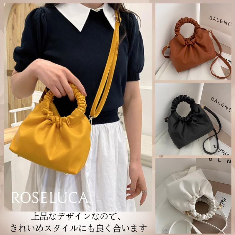 Roseluca. Women's Gathered Handle Shoulder Bag, Wide Gusset, Mini Bag,