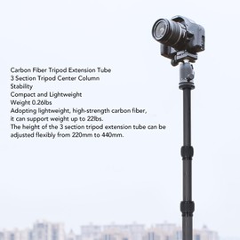 Carbon Fiber Tripod Extension Tube 3 Section Center Column Extender for DSLR Camera Monopod Tripod, for Various Photography Needs, Lightweight and Portable