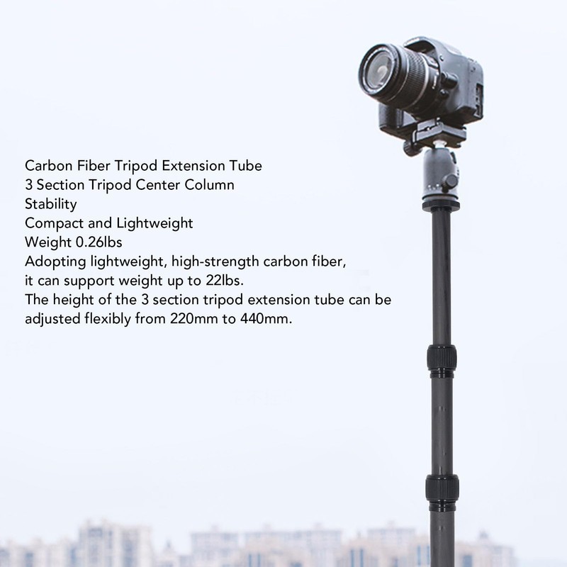 Carbon Fiber Tripod Extension Tube 3 Section Center Column Extender