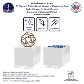 Marketing Holders 6" White Acrylic Display Box with One Open Side No Lid Versatile Preassembled Square Plexiglass Merchandise Storage Bin or Retail Product Riser
