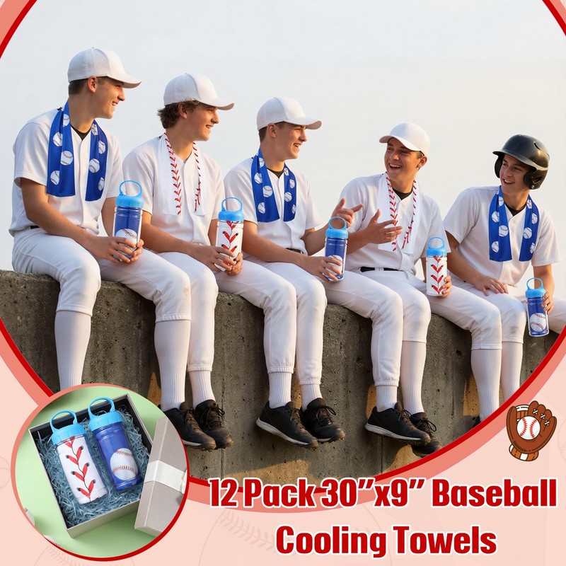 12 Pack Baseball Cooling Towels, Baseball Ice Towels for Neck,