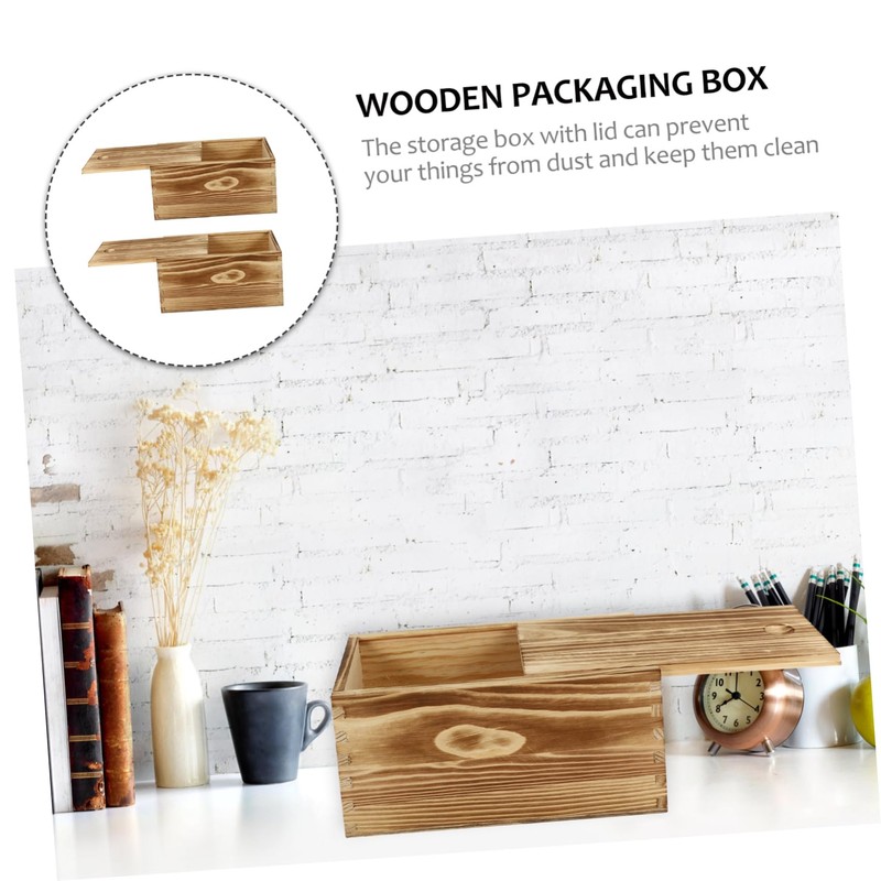 KICHOUSE 2pcs Wooden Sliding Lid Boxes Stackable Storage Bins for