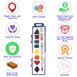 Color Swell Bulk Watercolor Paint Set – 4-Pack with 8 Washable Colors & Shape Learning Tools – Includes Strong Wood Brushes for Kids