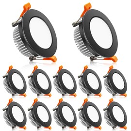 2 Inch LED Downlight, Recessed Lighting Dimmable Ceiling Light, 3W, 5500K Daylight White, CRI80 with LED Driver(35W Halogen Equivalent), Black 12 Pack