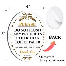 4 Pack Do Not Flush Sign, 5” x 4” Thick Acrylic Self-Adhesive Warning Sign for Bathroom, Easy to Install
