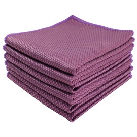Microfibre Cleaning Cloths Fish Scale Cloths Microfiber Lint Free Cloths Towels Polishing Cloths for Dishes Glasses Car Windows Mirrors Screen TV Tablets Camera 30CM X 30CM 6 Pack Purple