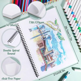 50 Sheets Marker Paper Pad, 8.3×11.7 Inch Bleedproof Art Sketch Pad, 73lb/120gsm Drawing Paper Spiral Sketch Book, Alcohol Marker Paper Painting Coloring Paper for Beginners, Artists, Gift