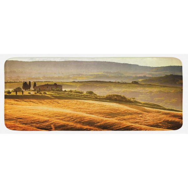 Lunarable Tuscan Kitchen Mat, Siena Tuscany Retro Farm House Trees