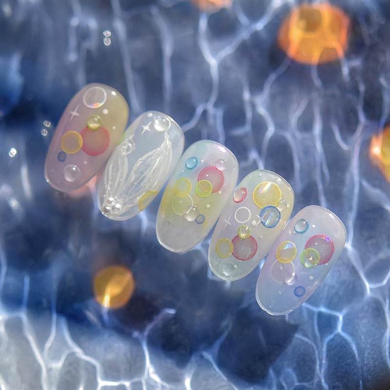 Laser Aurora Shell Soap Bubble Nail Stickers Flash Light Water