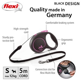 Flexi Black Design Cord Pink Small 5m Retractable Dog Leash/Lead for dogs up to 12kgs/26lbs