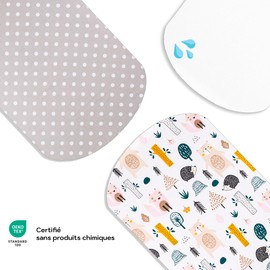 Lovely Hippo 2 x Fitted Sheets 100% Cotton + 1 x Mattress Protector 100% Waterproof Material - Set 3X - Compatible Chicco, Kinderkraft (Forest Animals, 60 x 80 cm)