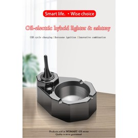 WDMART-US Oil - electric hybrid lighter + ashtray • home desktop ashtray + lighter • Household Table ashtray + lighter • USB rechargeable Kerosene Lighter (Note: kerosene is not included) (Black)