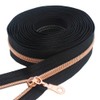 MebuZip #5 Rose Gold Metallic Nylon Coil Zippers by The Yard Bulk Coil Zipper Roll 10 Yards with 25pcs Pulls for DIY Sewing Craft Bags (Black)