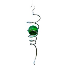 CIM Metal Wind Chime Spiral Tail Green Dimensions: 7.5 x 28 cm Ball Diameter 5 cm with Ball Bearing Swivel, Hook, 1 m Nylon Cord and Glass Ball