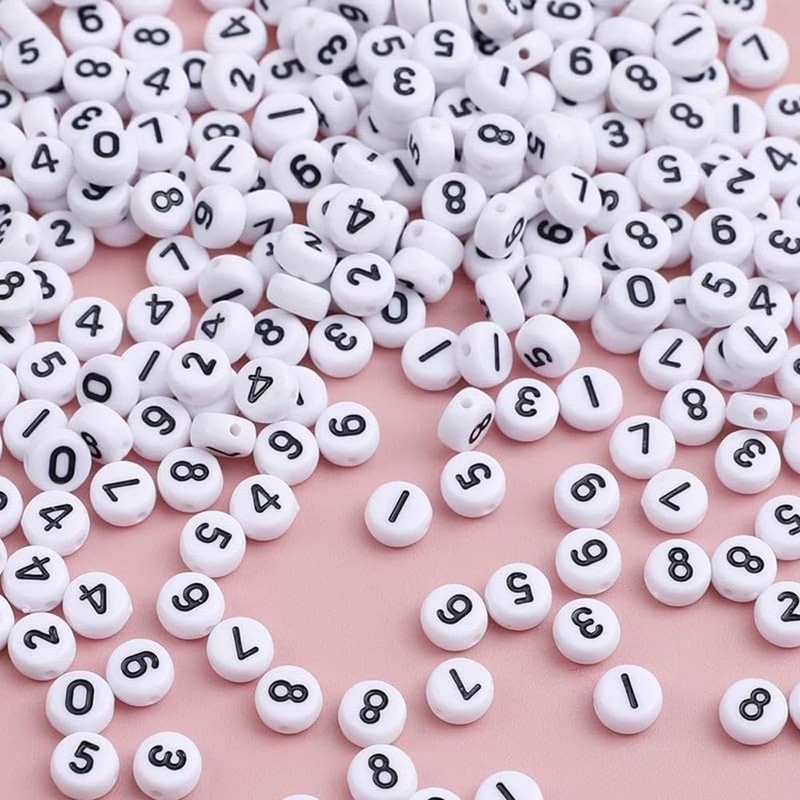 DAHI 800pcs White Acrylic Number 0~9 Round Beads for Threading
