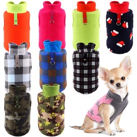 Reginary 10 Pack Small Dog Sweaters Fleece Pet Dog Clothes with Leash Ring Soft Warm Winter Puppy Plaid Shirt(Bright)