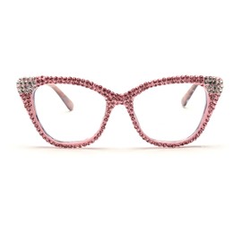 ICARA Women Reader Diamond Reading Glasses for Lady Vintage Crystal Rhinestone Sparkling Eyewear (pink/white, 3.5, x)