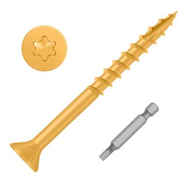 #8 x 1-1/4" Wood Screws, Outdoor Deck Screws with Star Drive, Tan Coated Screws for Outdoor Use, Coarse Threads, Self-Tapping, T-25 Drive Bit Included, 100 PCS