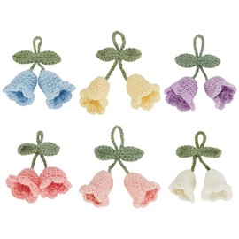 MAYJOYDIY Pack of 6 Crochet Orchid Pendants Knitted Bell Flowers Pendant Handmade Cute Campanula Pendant for Hanging Cotton Fabric Flower Ornament for Car Key Chain Bag