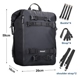 Rhinowalk Motor Saddle Bag Motorcycle Pannier Bag Waterproof Multifunctional Rear Rack Trunk Seat Bag (Black, 20L)