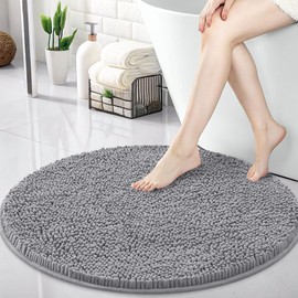 OLANLY 30-inch Round Bathroom Rugs, Extra Soft and Absorbent Chenille Bath Rugs, Quick Dry Machine Washable Bath Mats for Bathroom Floor, Tub and Shower, Home Decor Accessories, Grey