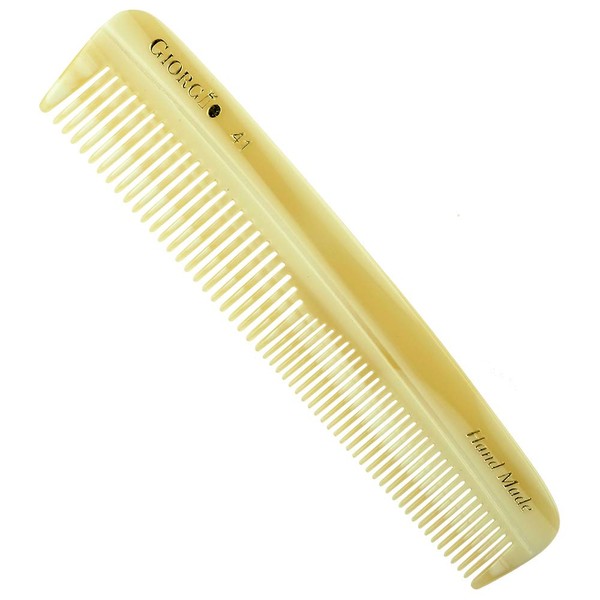 Giorgio G41 Classic Mustache and Beard Comb - Fine Tooth Pocket Comb for Everyday Hair Care - Sawcut and Hand Polished Pocket Comb and Styling Comb - Luxury Handmade Imitation Horn Comb